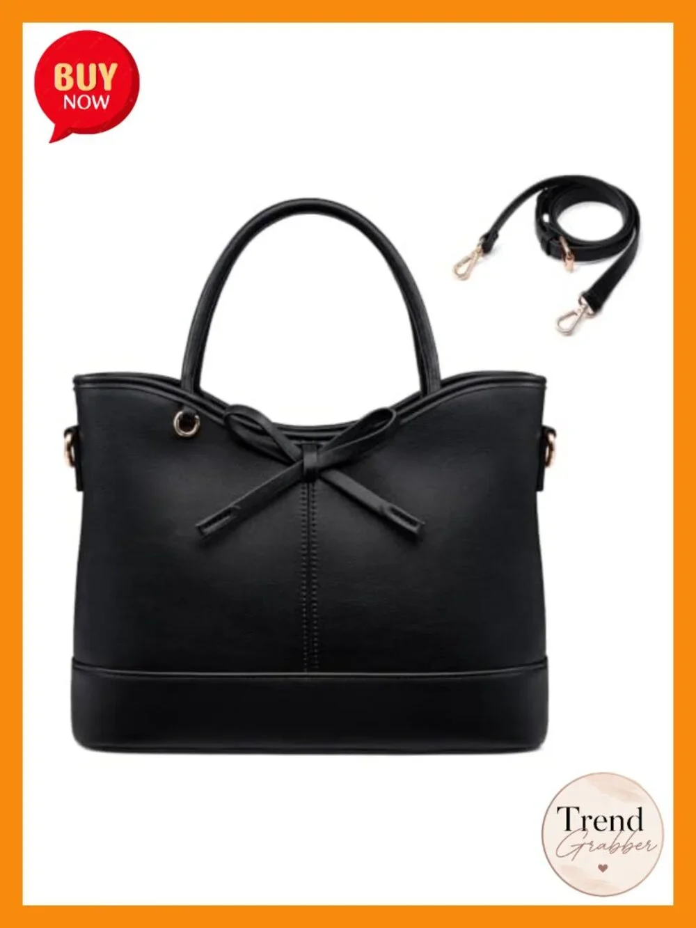 Structured Satchel Handbag with Bow Detail, Leather